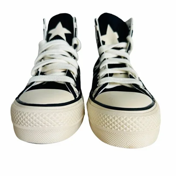 ✨Converse Women Shoes Sz 9 Ctas Lift Platform Hi Large Stars Black Beige A09903C - Picture 3 of 10
